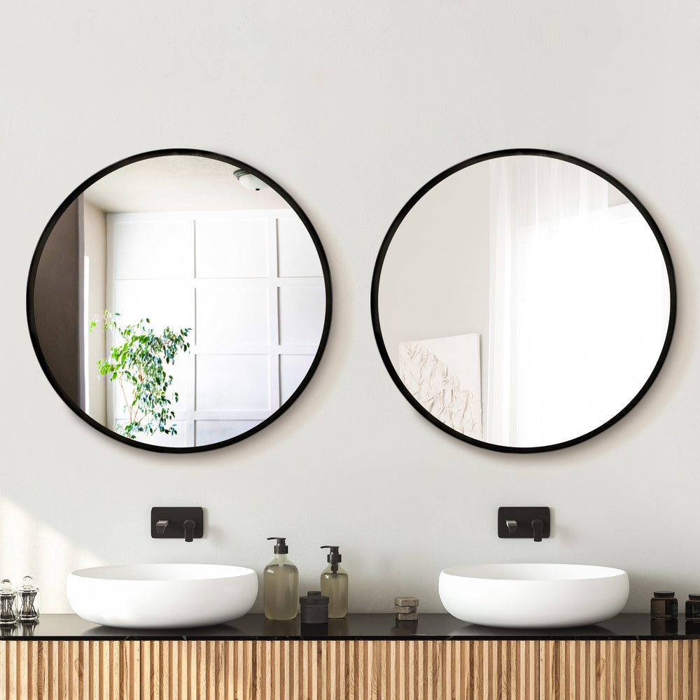 Embellir 2 Wall Mirror Makeup 70cm Home Decor Framed Mirrors Bathroom Round Black 7
