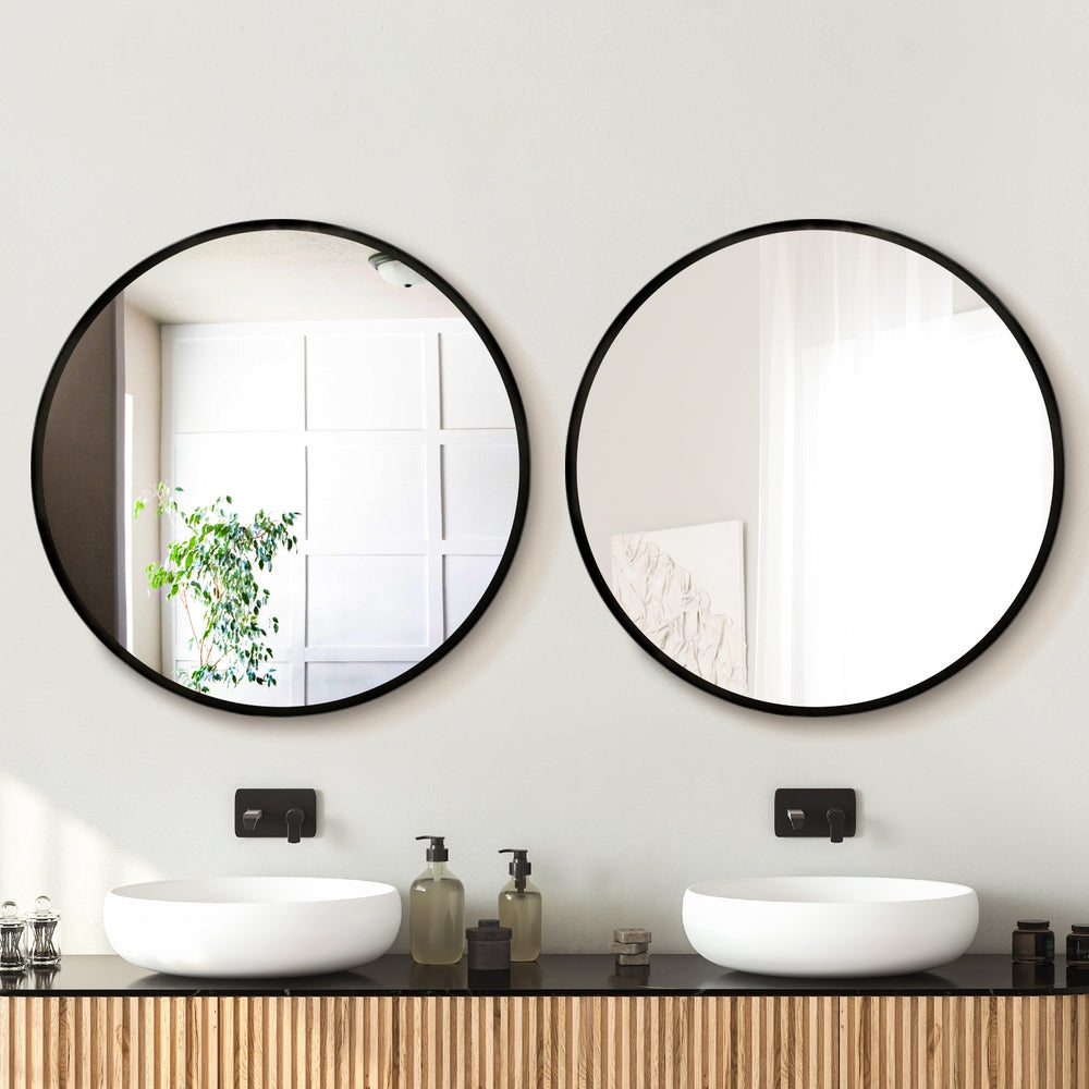 Embellir 2 Wall Mirror Makeup 80cm Home Decor Framed Mirrors Bathroom Round Black 7