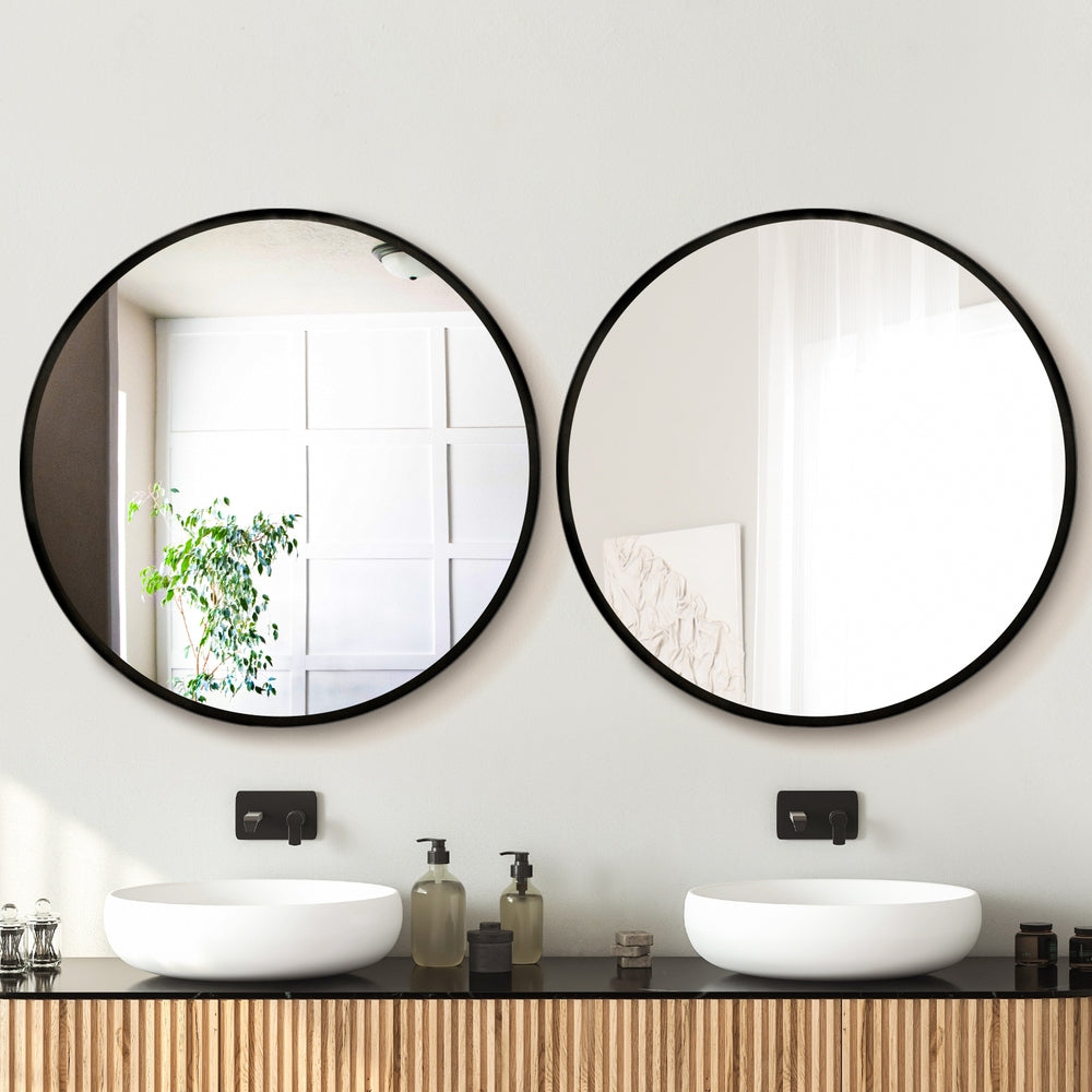 Embellir 2 Wall Mirror Makeup 90cm Home Decor Framed Mirrors Bathroom Round Black 7