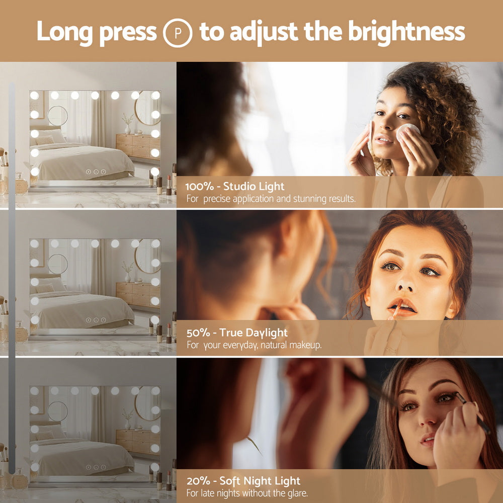 Embellir Makeup Mirror 58x46cm Hollywood Vanity with LED Light Tabletop Wall 5