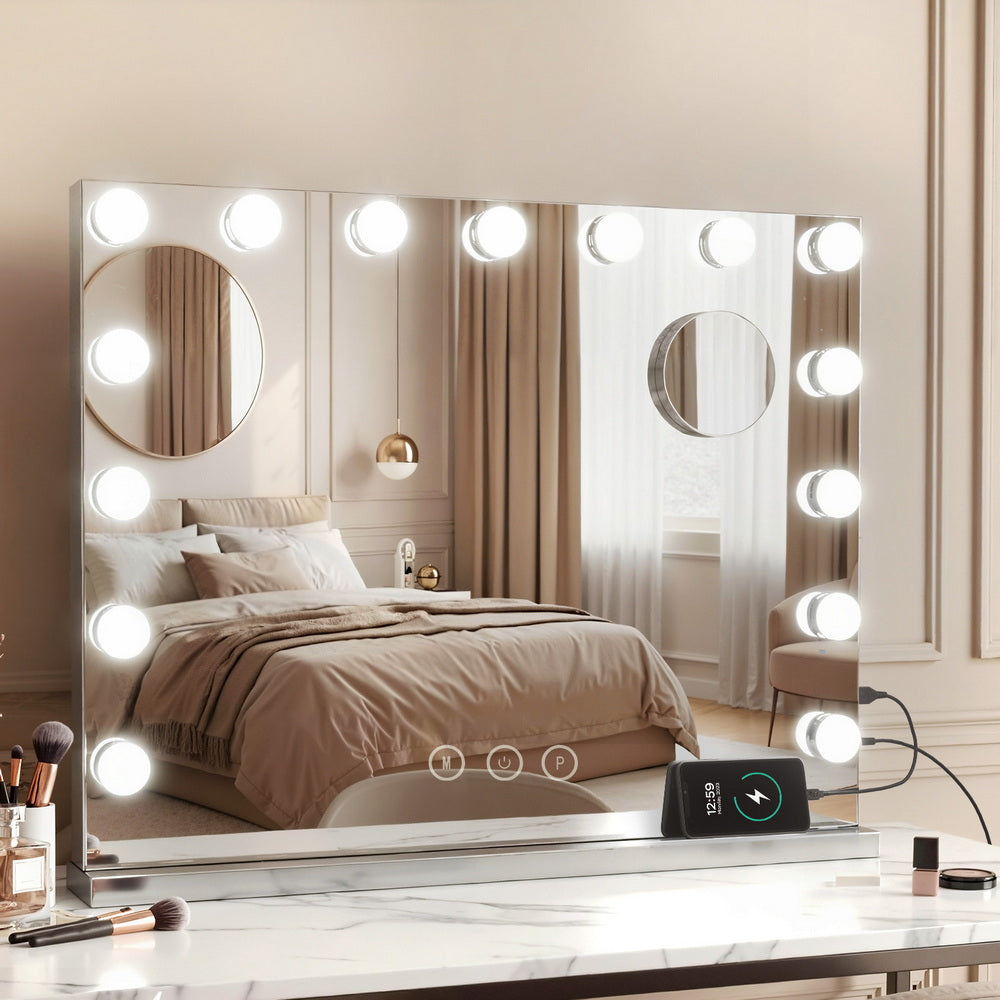 Embellir Makeup Mirror 58x46cm Hollywood Vanity with LED Light Tabletop Wall 7