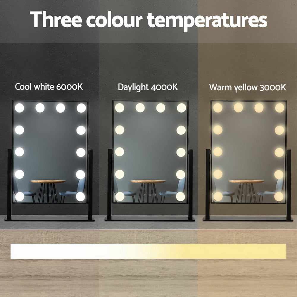Embellir Makeup Mirror 30x48cm Hollywood Vanity with LED Light Rotation Tabletop 3