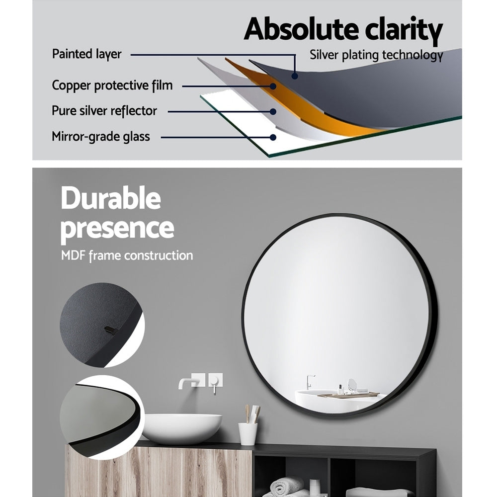 Embellir Wall Mirror Makeup 50cm Home Decor Framed Mirrors Bathroom Round Black 5