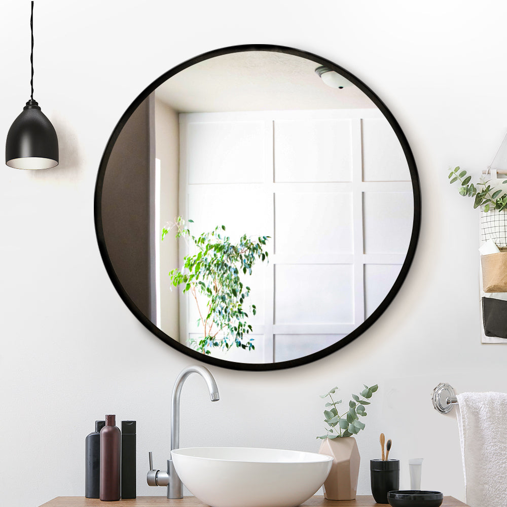 Embellir Wall Mirror Makeup 80cm Home Decor Framed Mirrors Bathroom Round Black 7