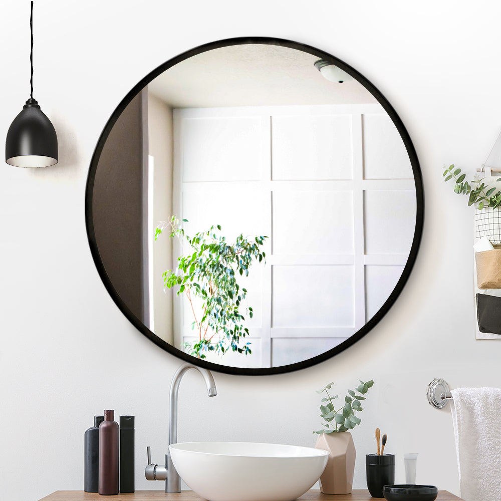 Embellir Wall Mirror Makeup 90cm Home Decor Framed Mirrors Bathroom Round Black 7