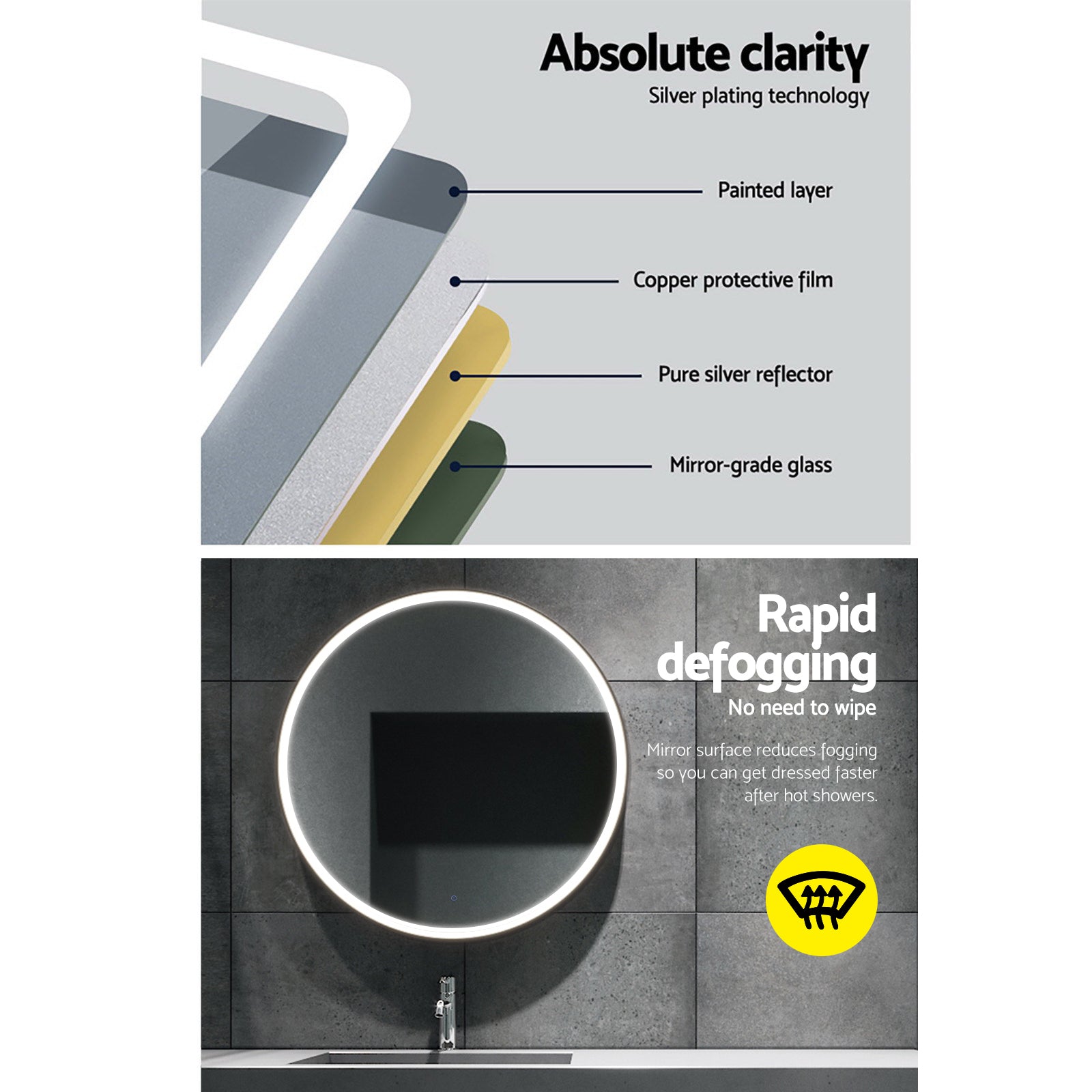 Embellir Wall Mirror 70cm with Led light Makeup Home Decor Bathroom Round Vanity 4