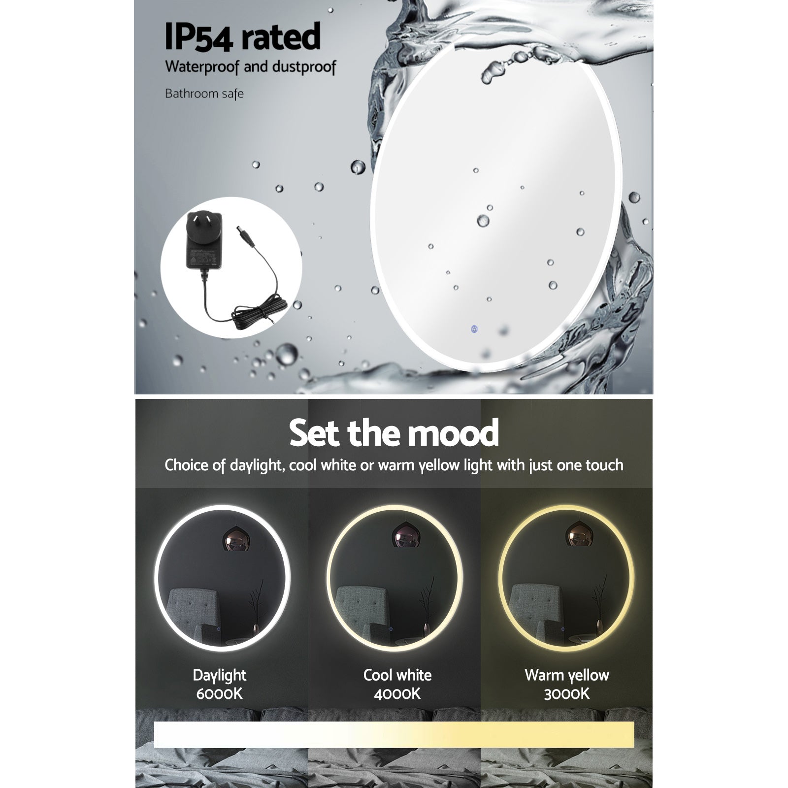 Embellir Wall Mirror 70cm with Led light Makeup Home Decor Bathroom Round Vanity 5