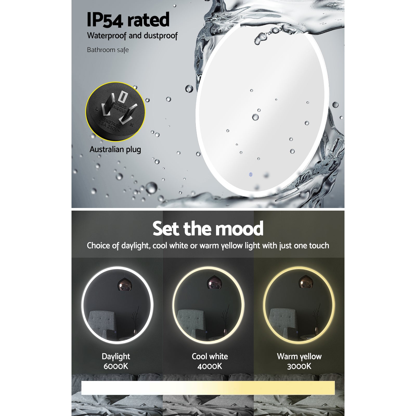 Embellir Wall Mirror 80cm with Led light Makeup Home Decor Bathroom Round Vanity 5