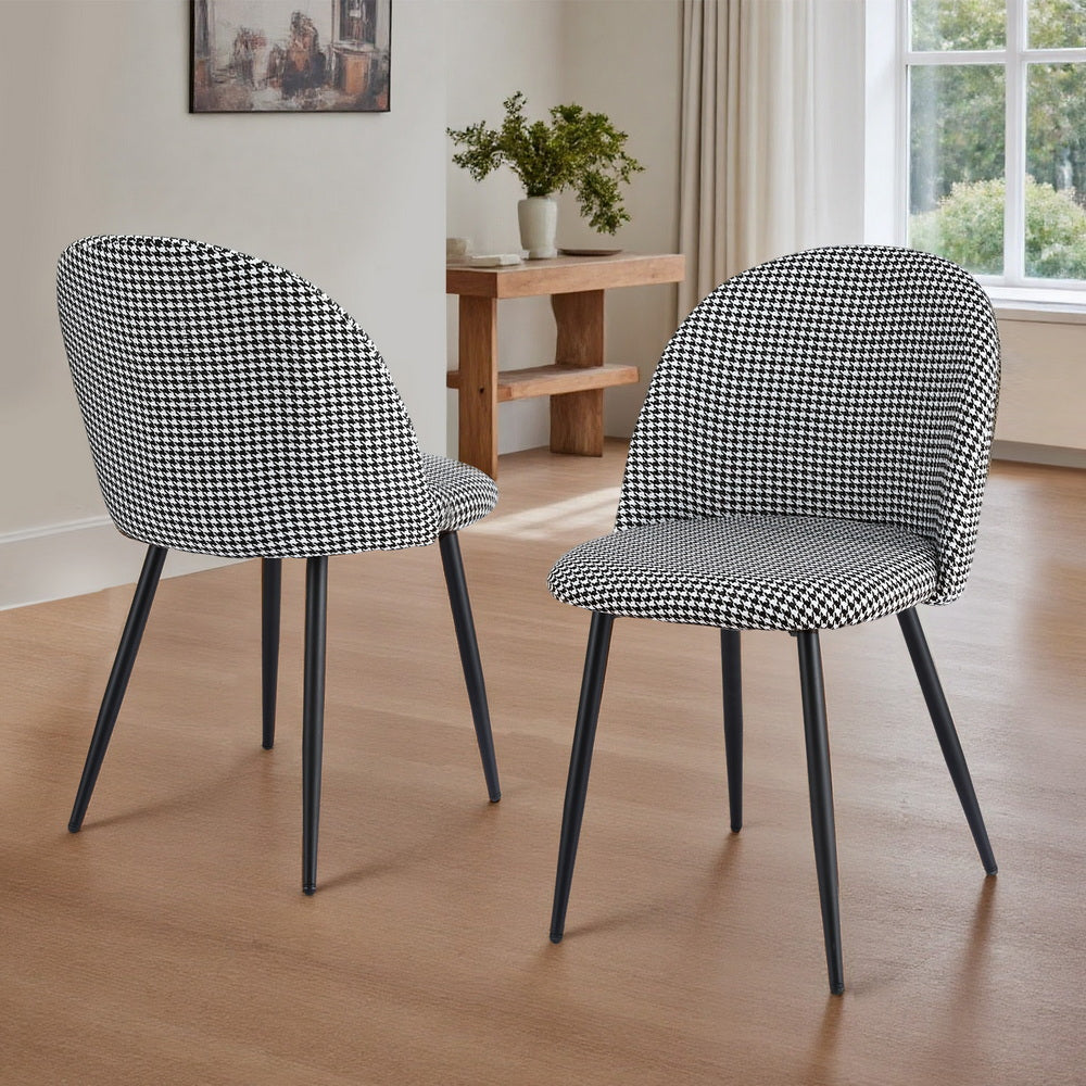 Artiss Dining Chairs Set of 2 Linen Solid Curved Houndstooth 7