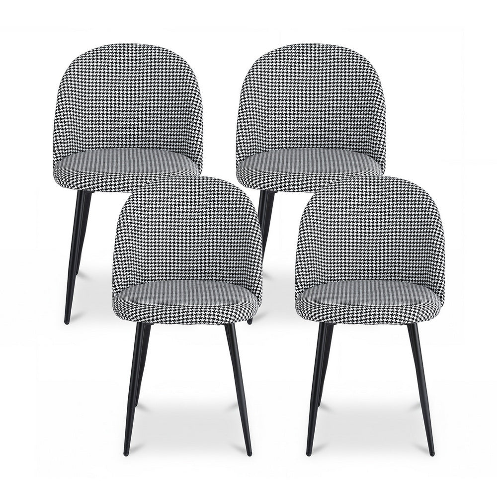 Artiss Dining Chairs Set of 4 Linen Solid Curved Houndstooth 3