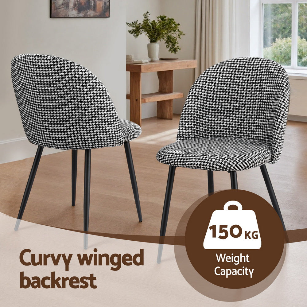 Artiss Dining Chairs Set of 4 Linen Solid Curved Houndstooth 4