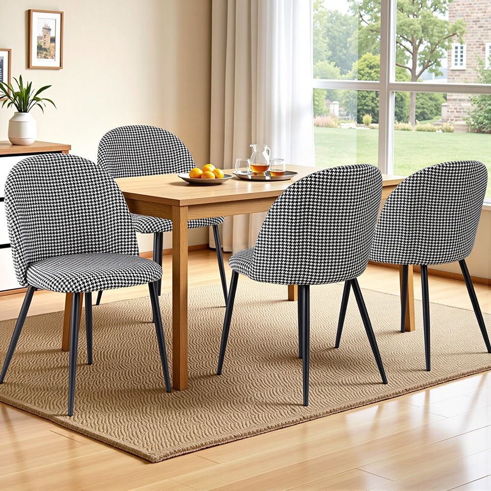 Artiss Dining Chairs Set of 4 Linen Solid Curved Houndstooth 7