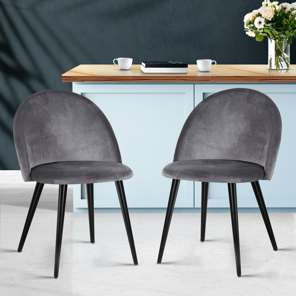 Artiss Dining Chairs Set of 2 Velvet Solid Curved Dark Grey 8