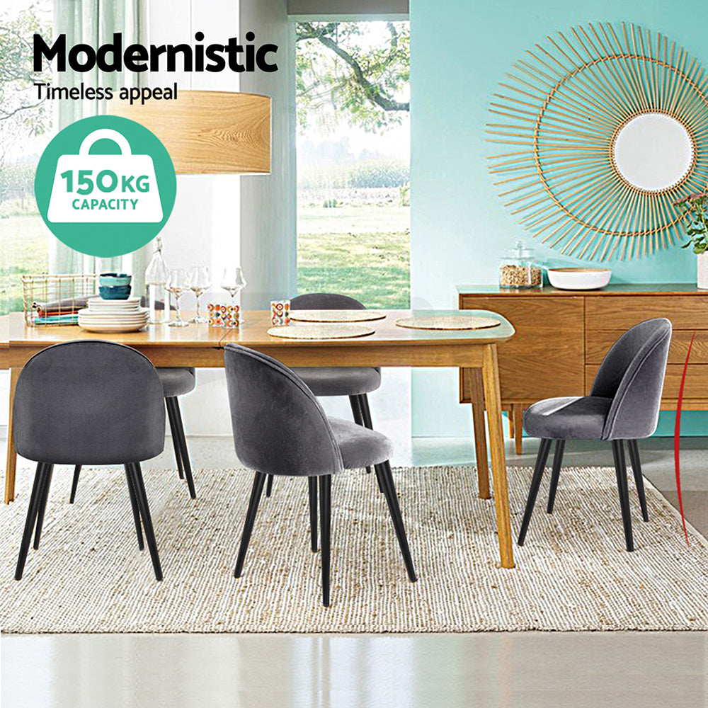 Artiss Dining Chairs Set of 4 Velvet Solid Curved Dark Grey 4