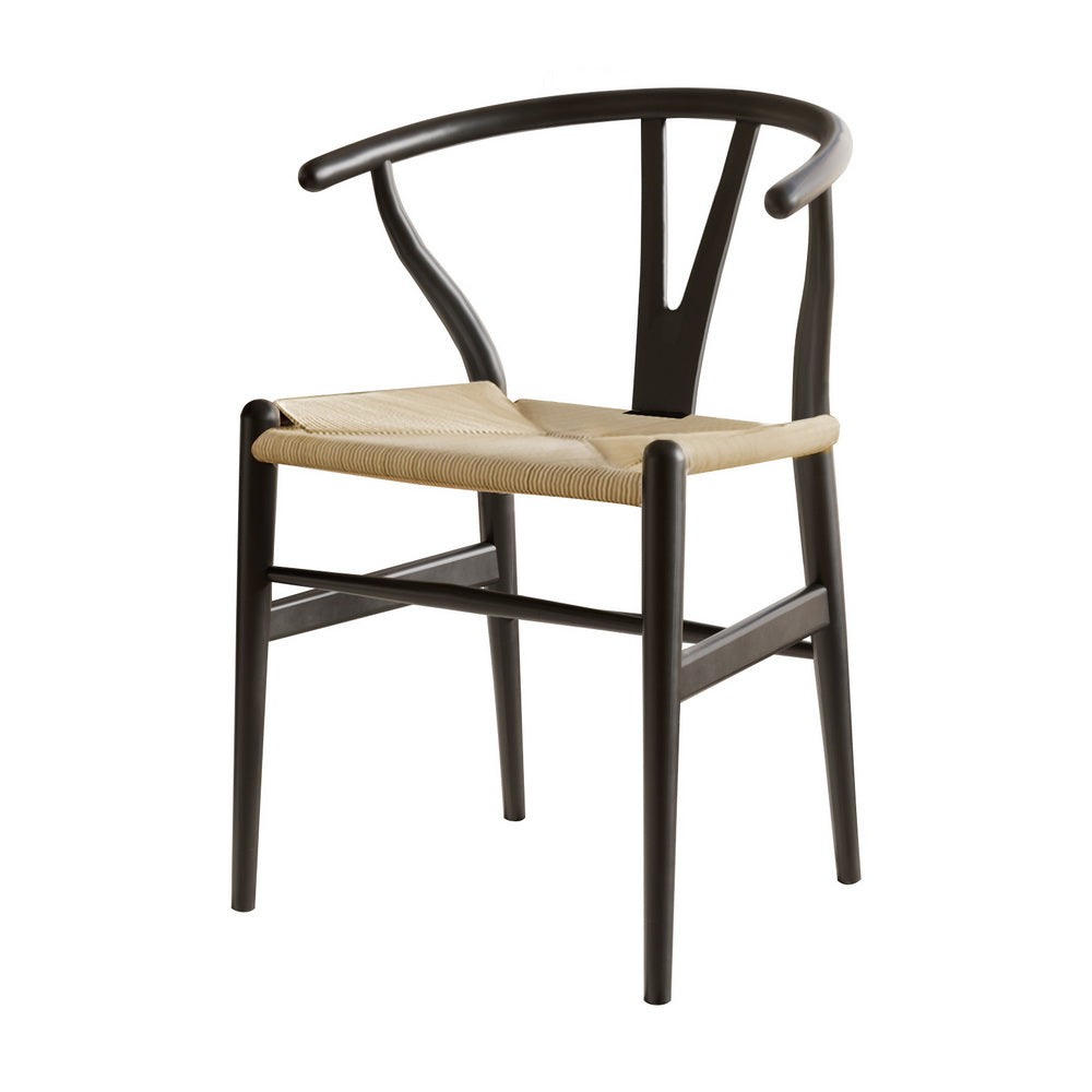 1x Artiss Dining Chair Wooden Rattan Wishbone Black 7