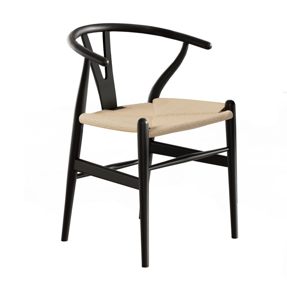 1x Artiss Dining Chair Wooden Rattan Wishbone Black 3