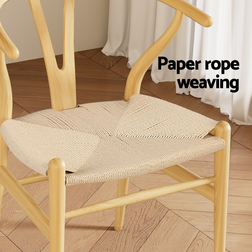 Artiss Dining Chair Wooden Rattan Seat Wishbone Back 6