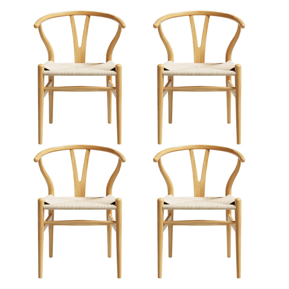1 Set of 4 Artiss Dining Chairs Wooden Rattan Seat Wishbone Back 3