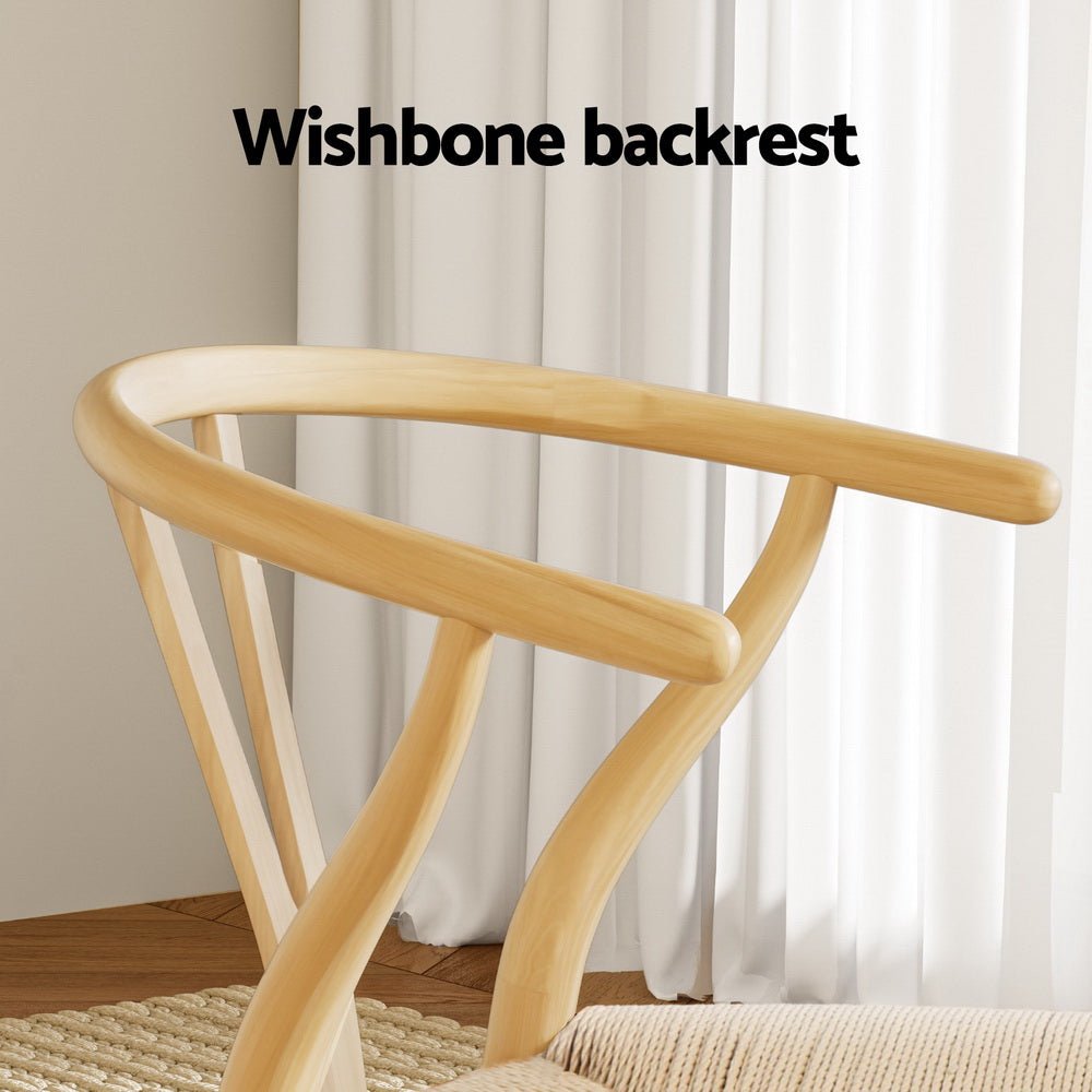 1 Set of 6 Artiss Dining Chairs Wooden Rattan Seat Wishbone Back 5