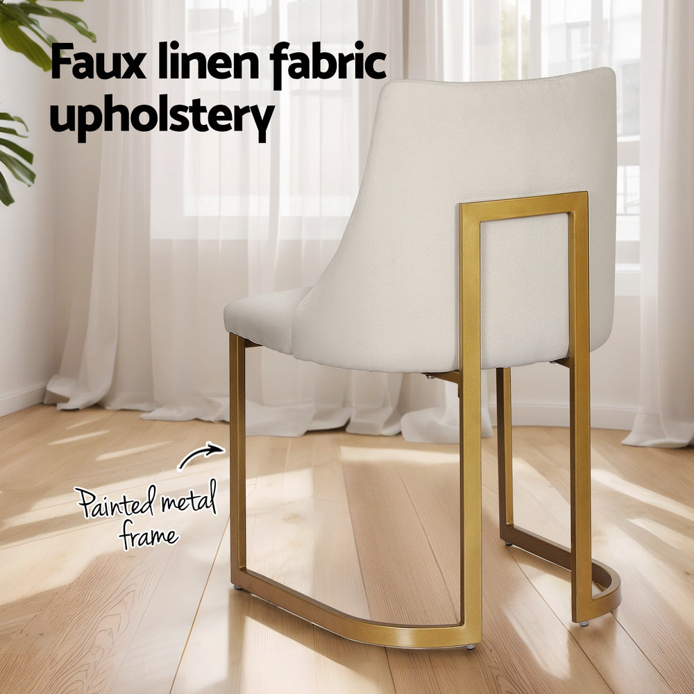 Artiss Dining Chairs Set of 2 Linen Fabric Frame Beige 5