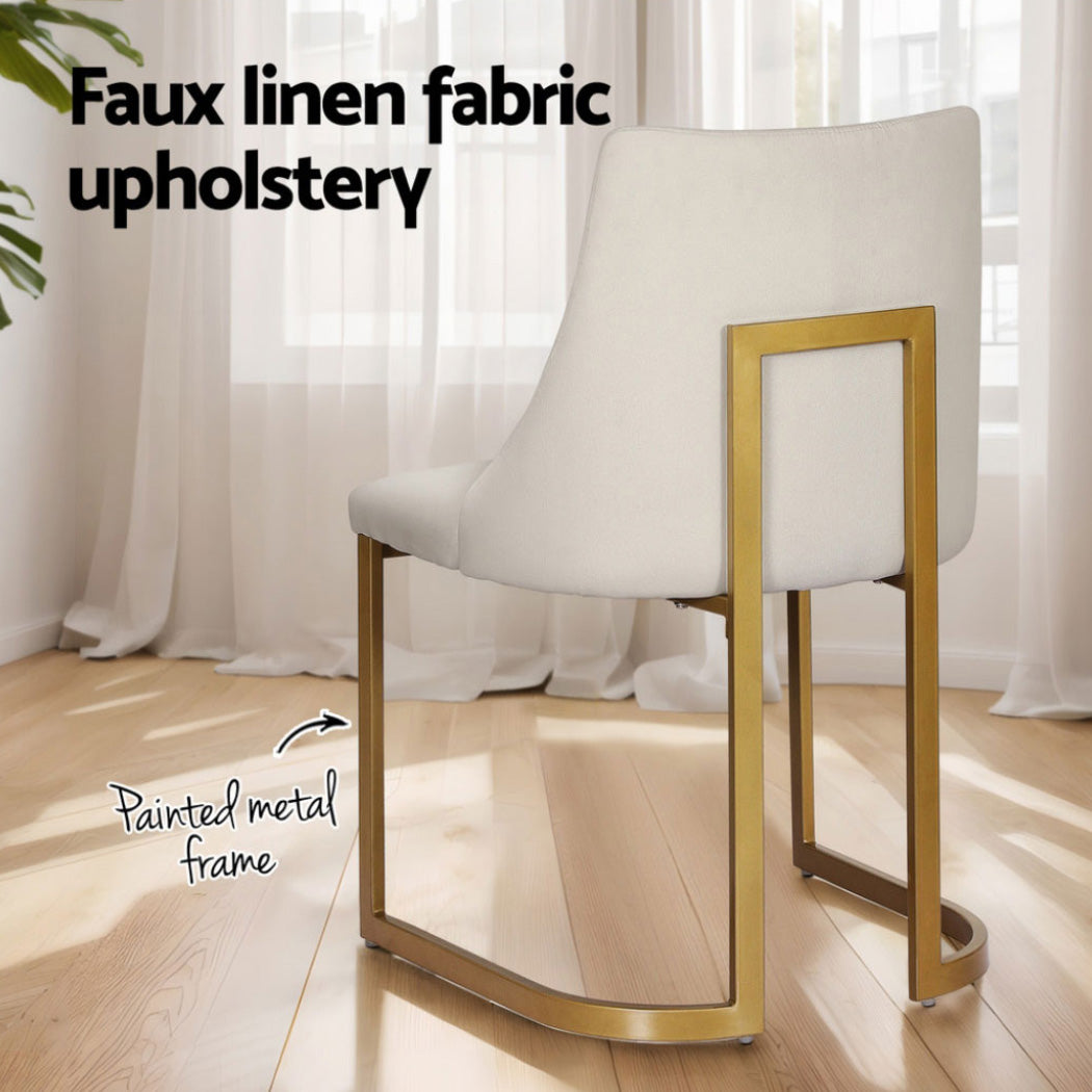 Artiss Dining Chairs Set of 4 Linen Fabric Frame Beige 5