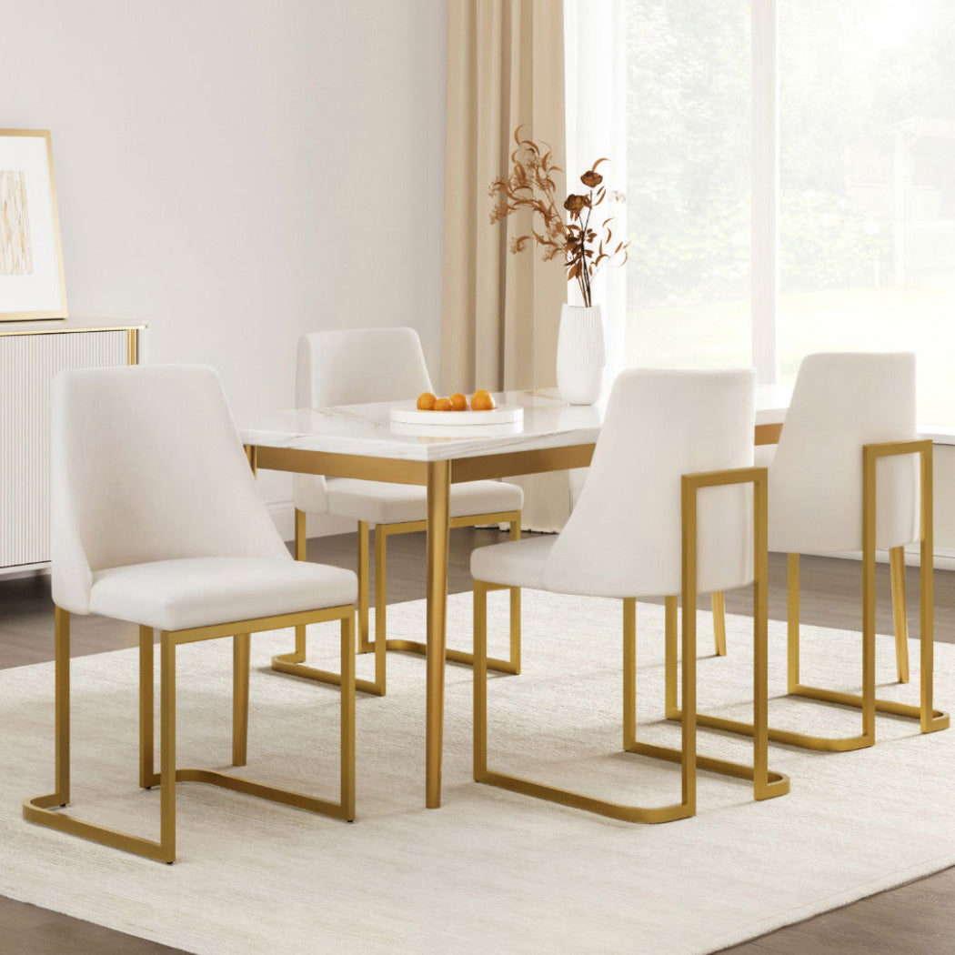 Artiss Dining Chairs Set of 4 Linen Fabric Frame Beige 7