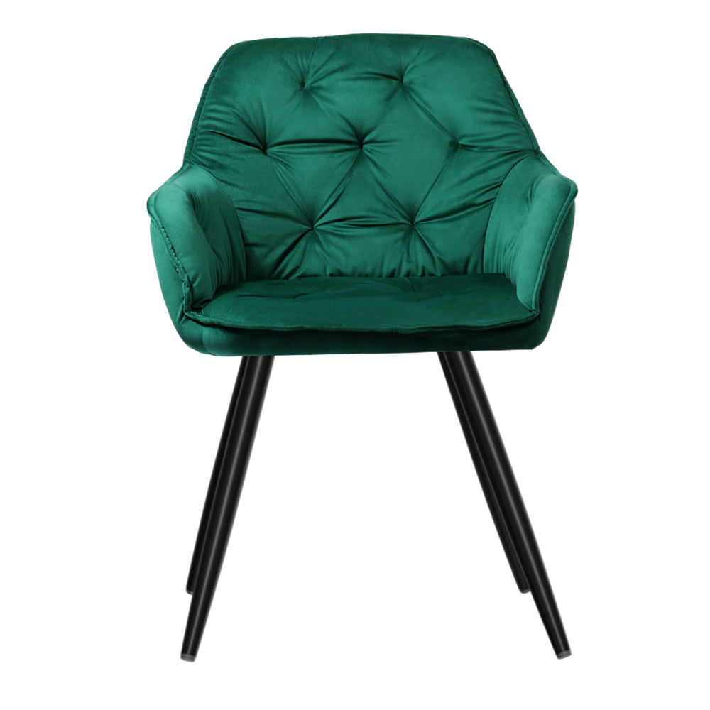 Artiss Dining Chairs Set of 2 Velvet Diamond Tufted Armchair Green 3