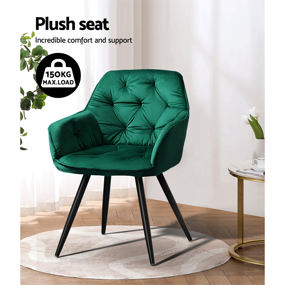 Artiss Dining Chairs Set of 2 Velvet Diamond Tufted Armchair Green 5