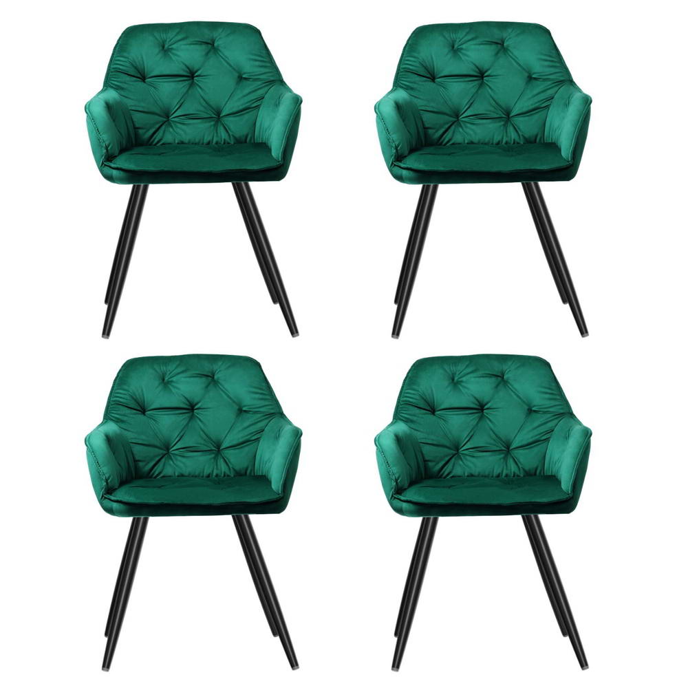Artiss Dining Chairs Set of 4 Velvet Diamond Tufted Armchair Green 3