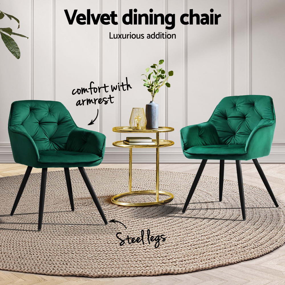 Artiss Dining Chairs Set of 4 Velvet Diamond Tufted Armchair Green 4