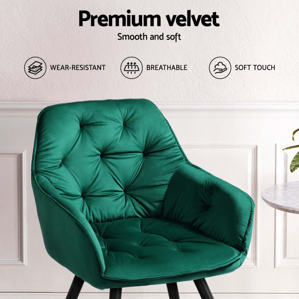 Artiss Dining Chairs Set of 4 Velvet Diamond Tufted Armchair Green 5