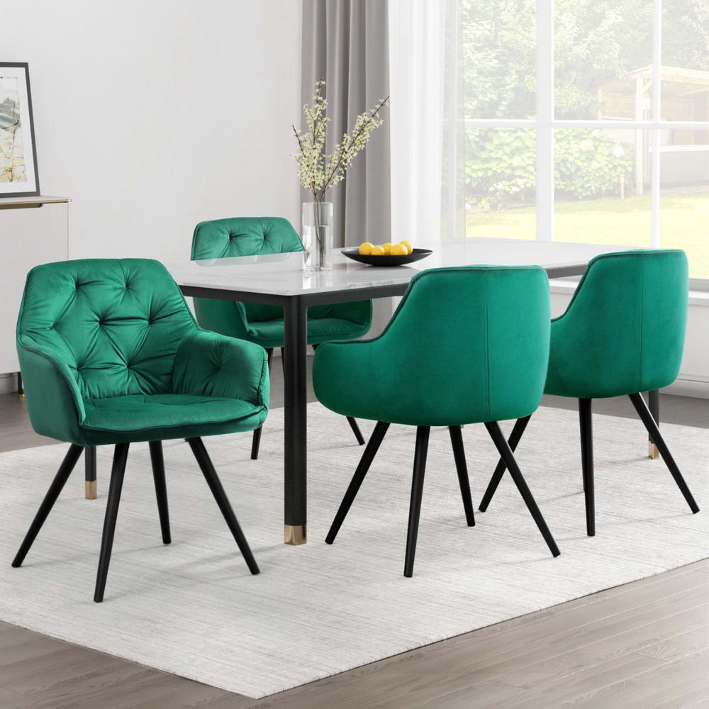 Artiss Dining Chairs Set of 4 Velvet Diamond Tufted Armchair Green 7