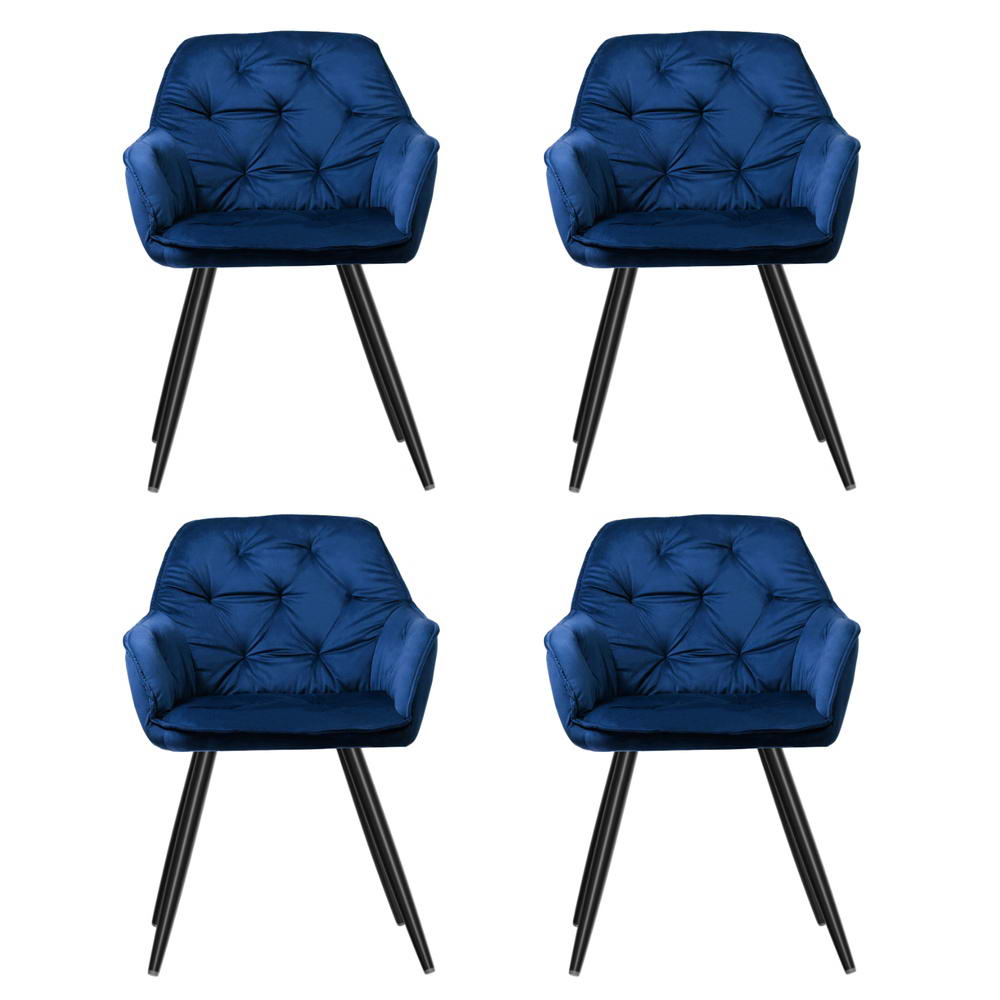 Artiss Dining Chairs Set of 4 Velvet Diamond Tufted Armchair Blue 3