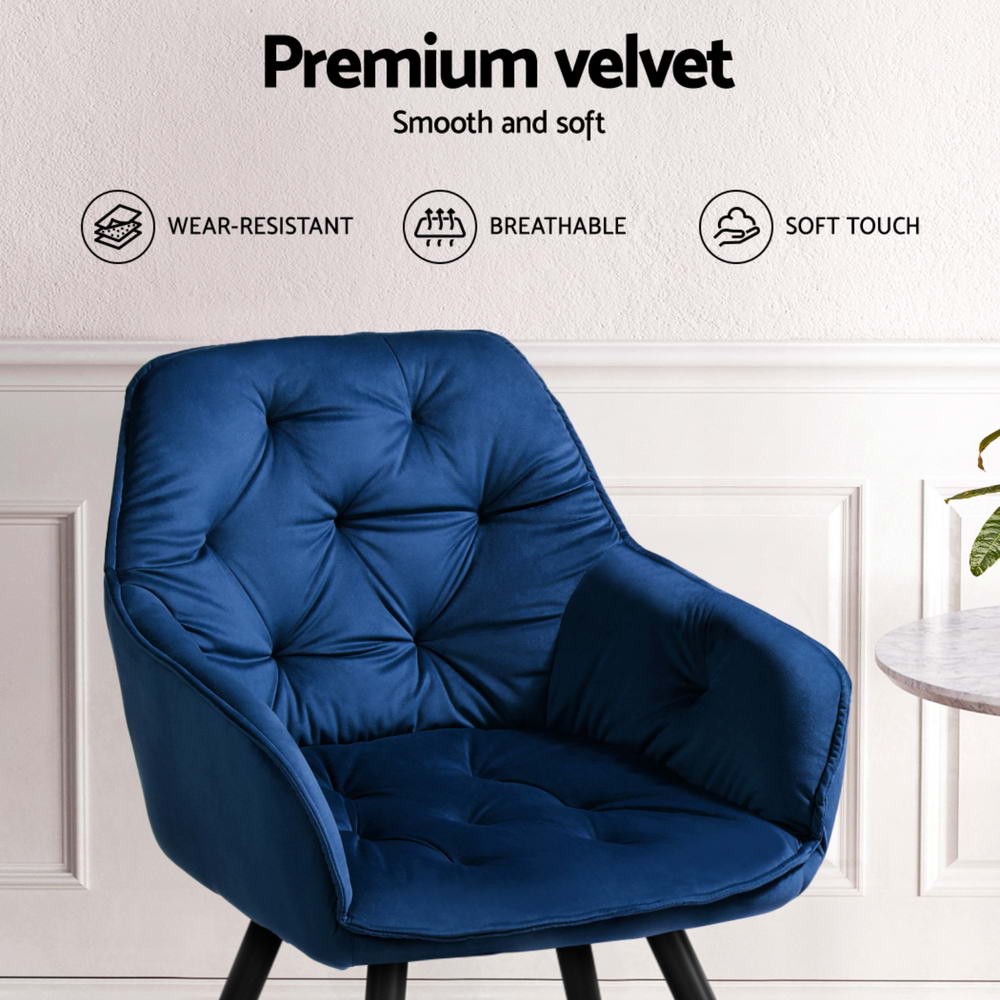 Artiss Dining Chairs Set of 4 Velvet Diamond Tufted Armchair Blue 5
