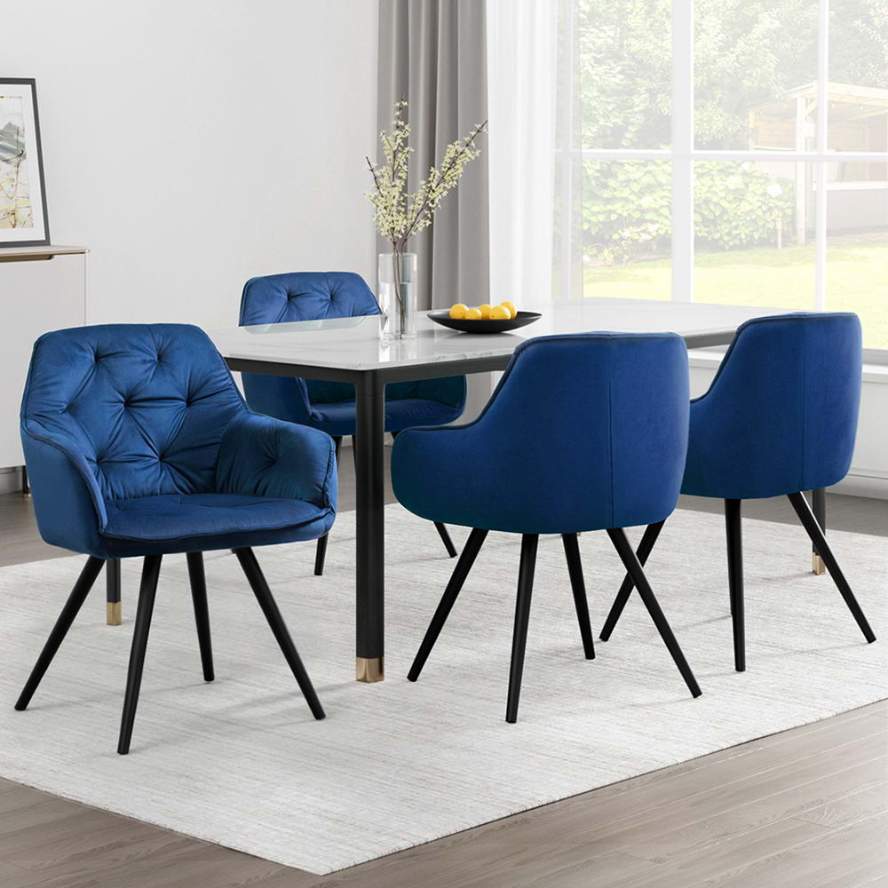 Artiss Dining Chairs Set of 4 Velvet Diamond Tufted Armchair Blue 7