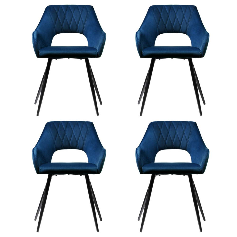 Artiss Dining Chairs Set of 4 Velvet Hollow Armchair Blue 3