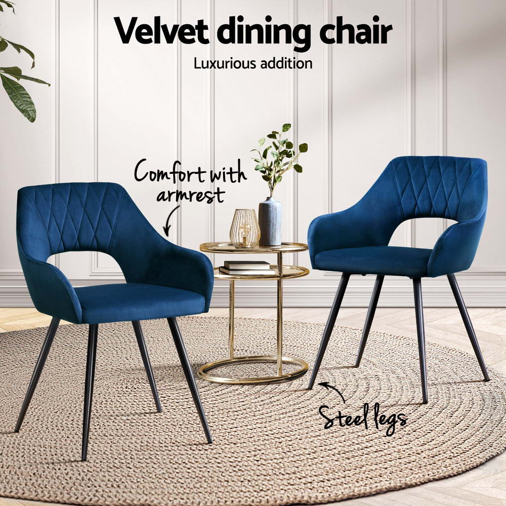 Artiss Dining Chairs Set of 4 Velvet Hollow Armchair Blue 4