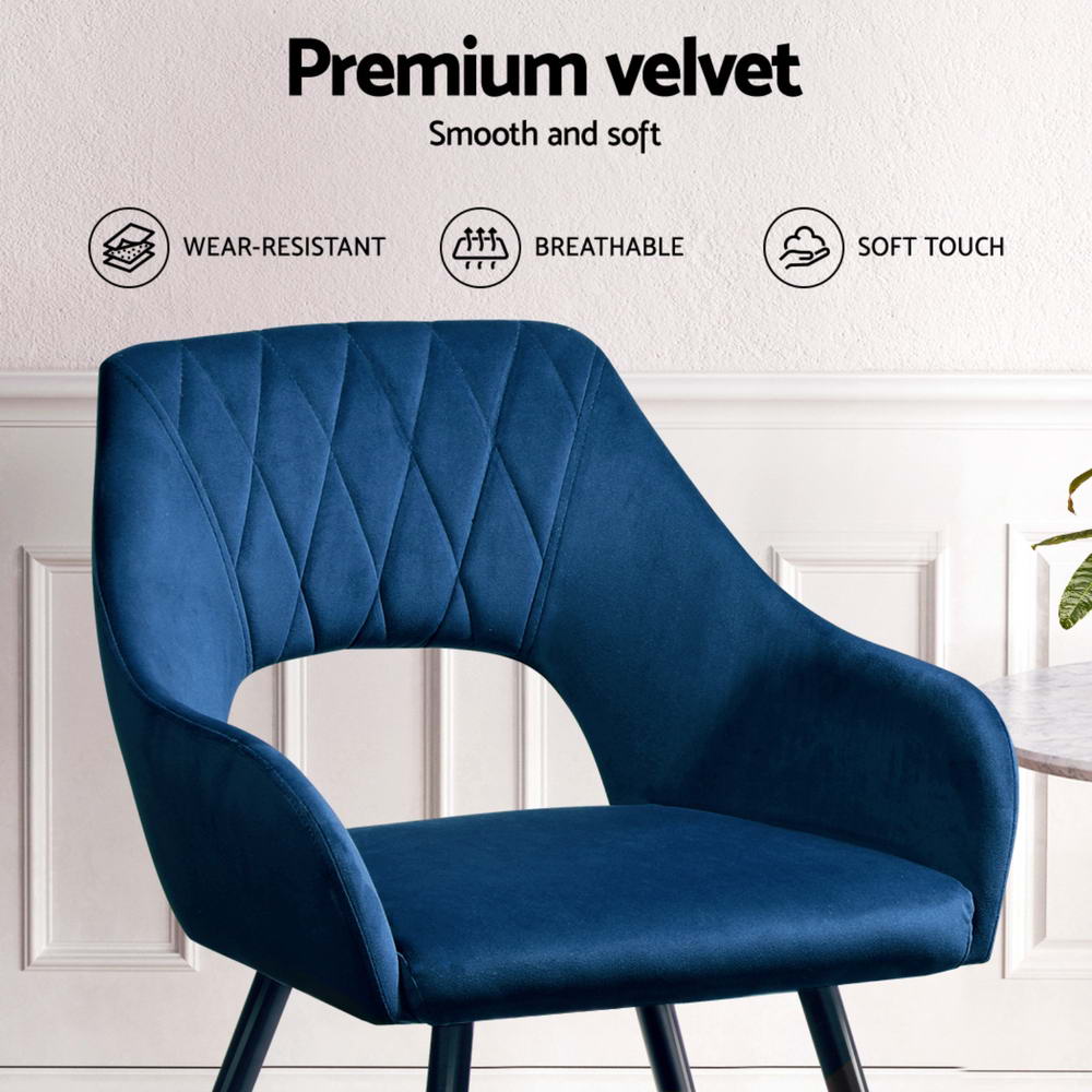 Artiss Dining Chairs Set of 4 Velvet Hollow Armchair Blue 5