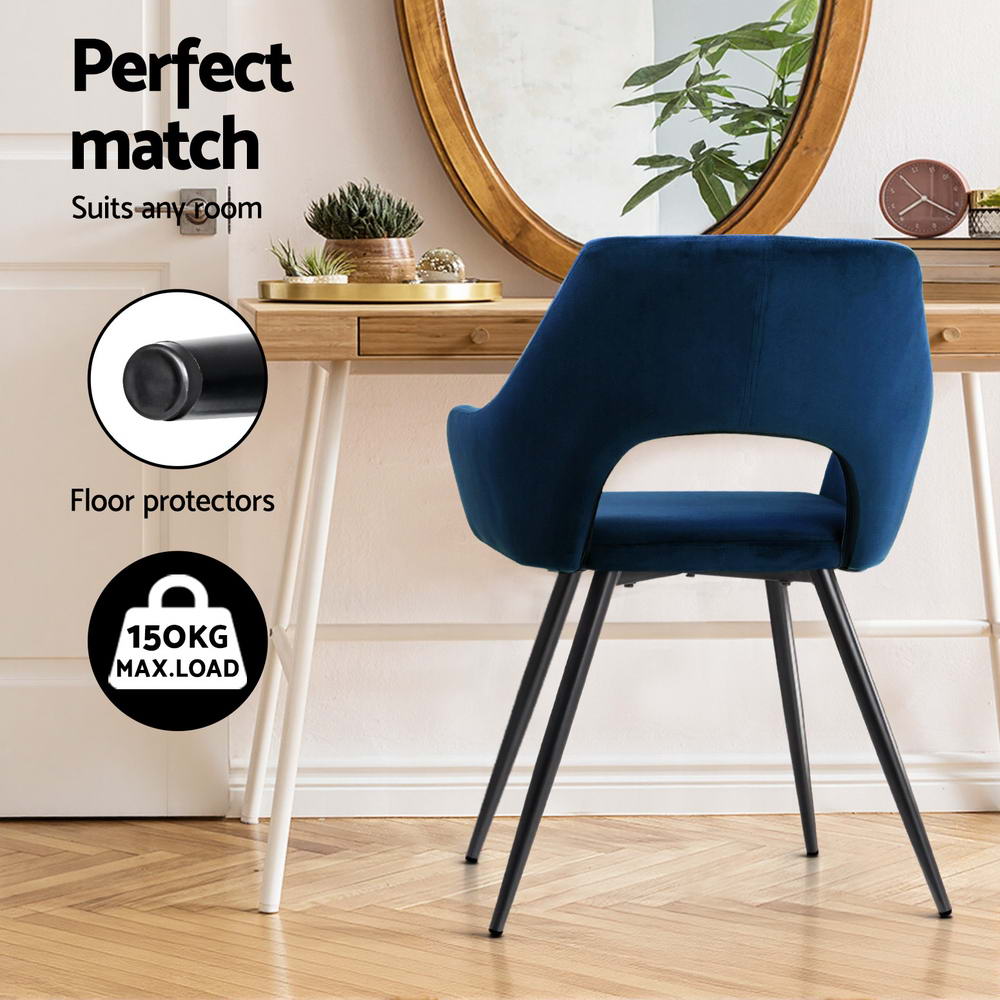 Artiss Dining Chairs Set of 4 Velvet Hollow Armchair Blue 6