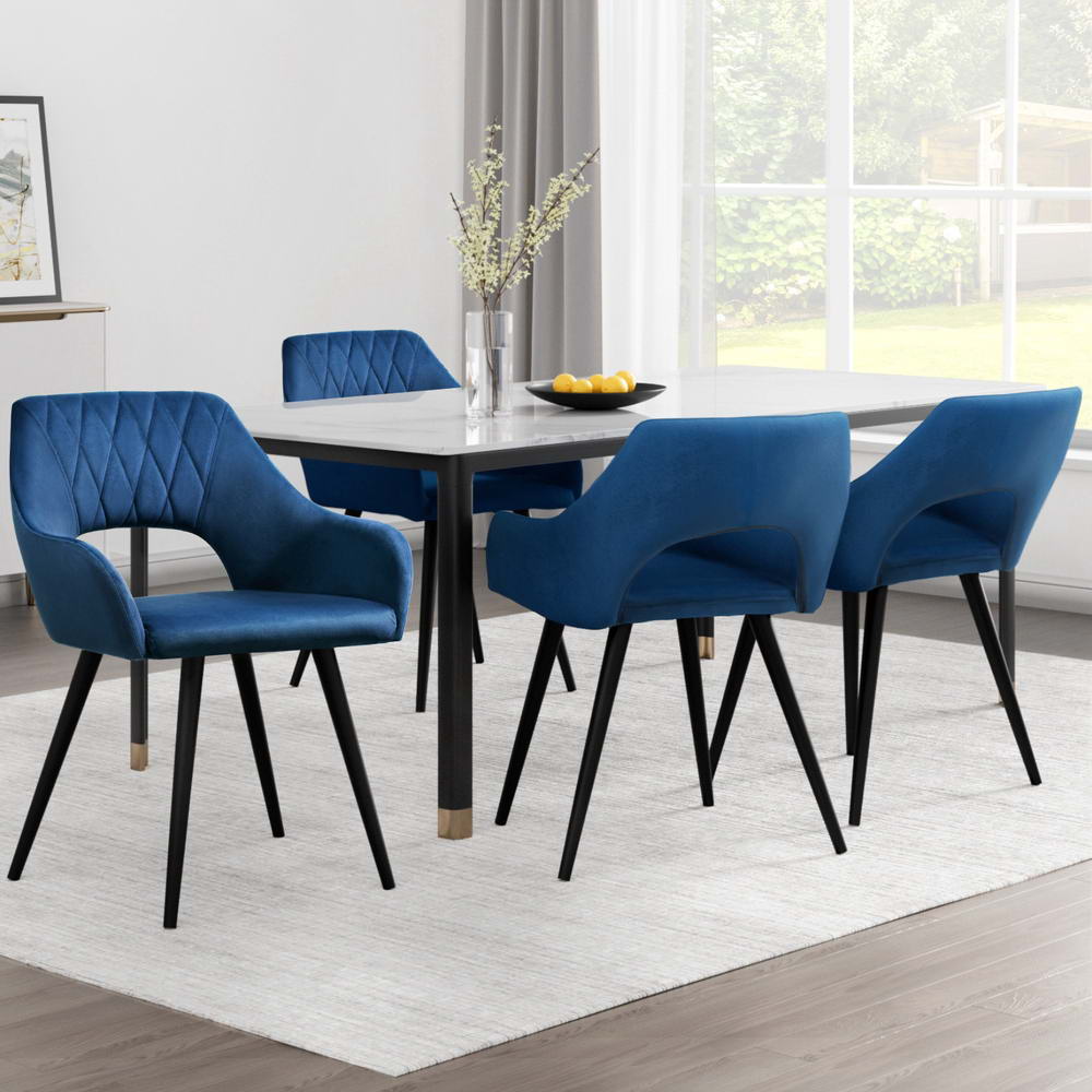 Artiss Dining Chairs Set of 4 Velvet Hollow Armchair Blue 7