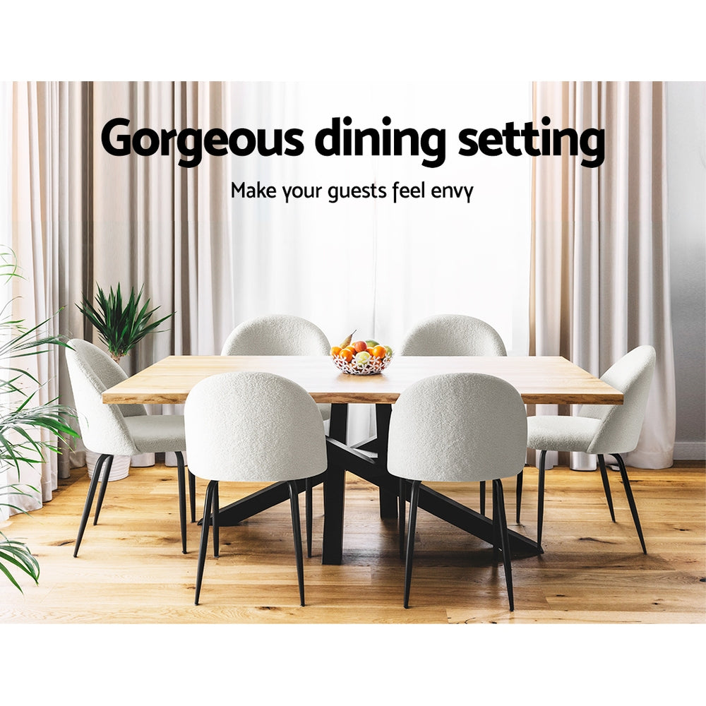 Artiss Dining Chairs Set of 2 Sherpa Boucle White 6