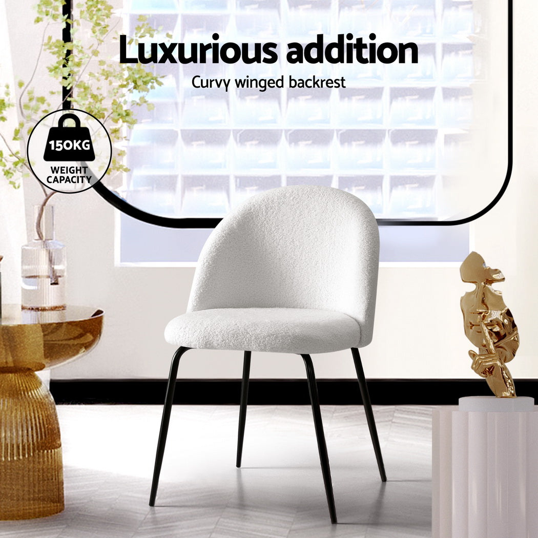 Artiss Dining Chairs Set of 4 Sherpa Boucle White 4