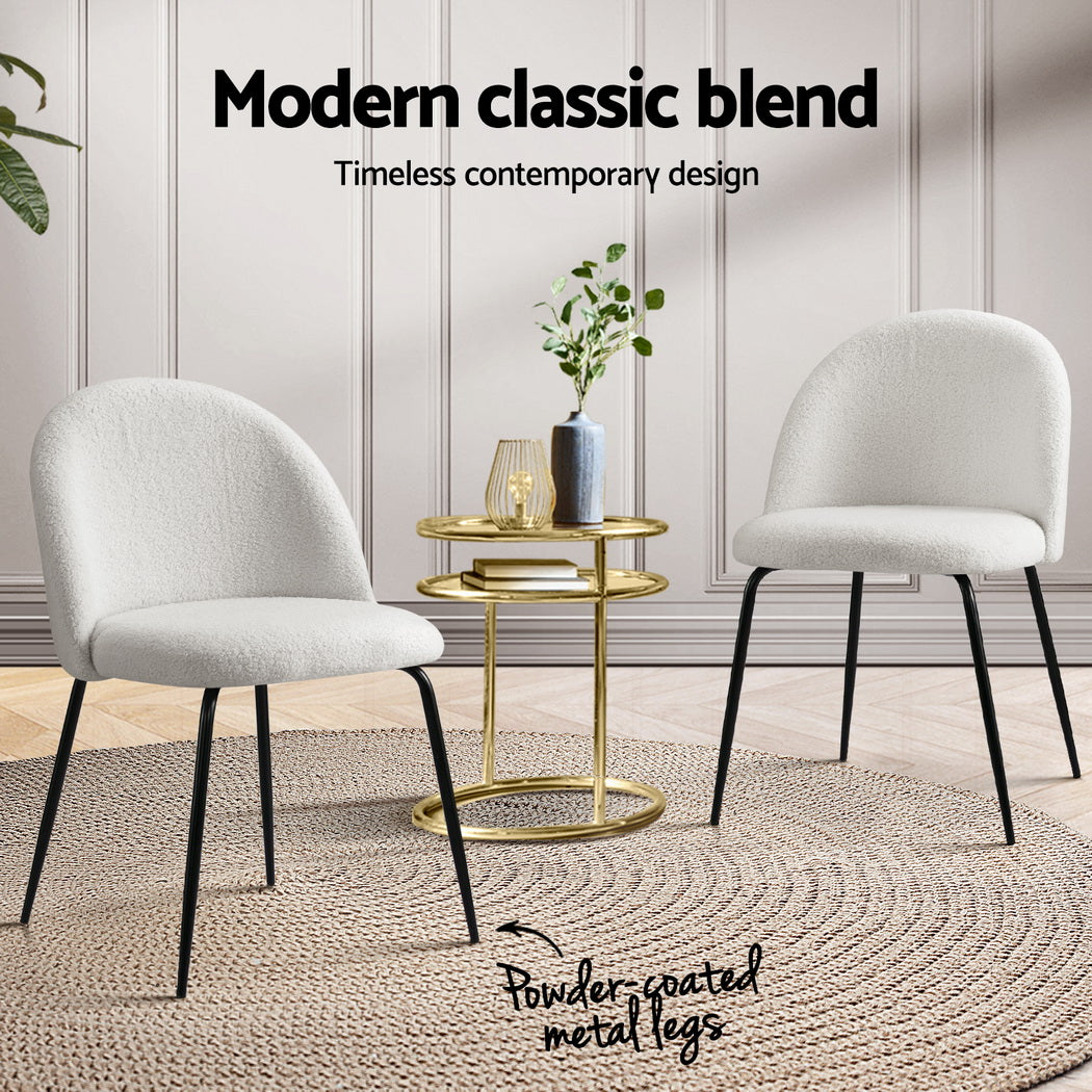 Artiss Dining Chairs Set of 4 Sherpa Boucle White 5