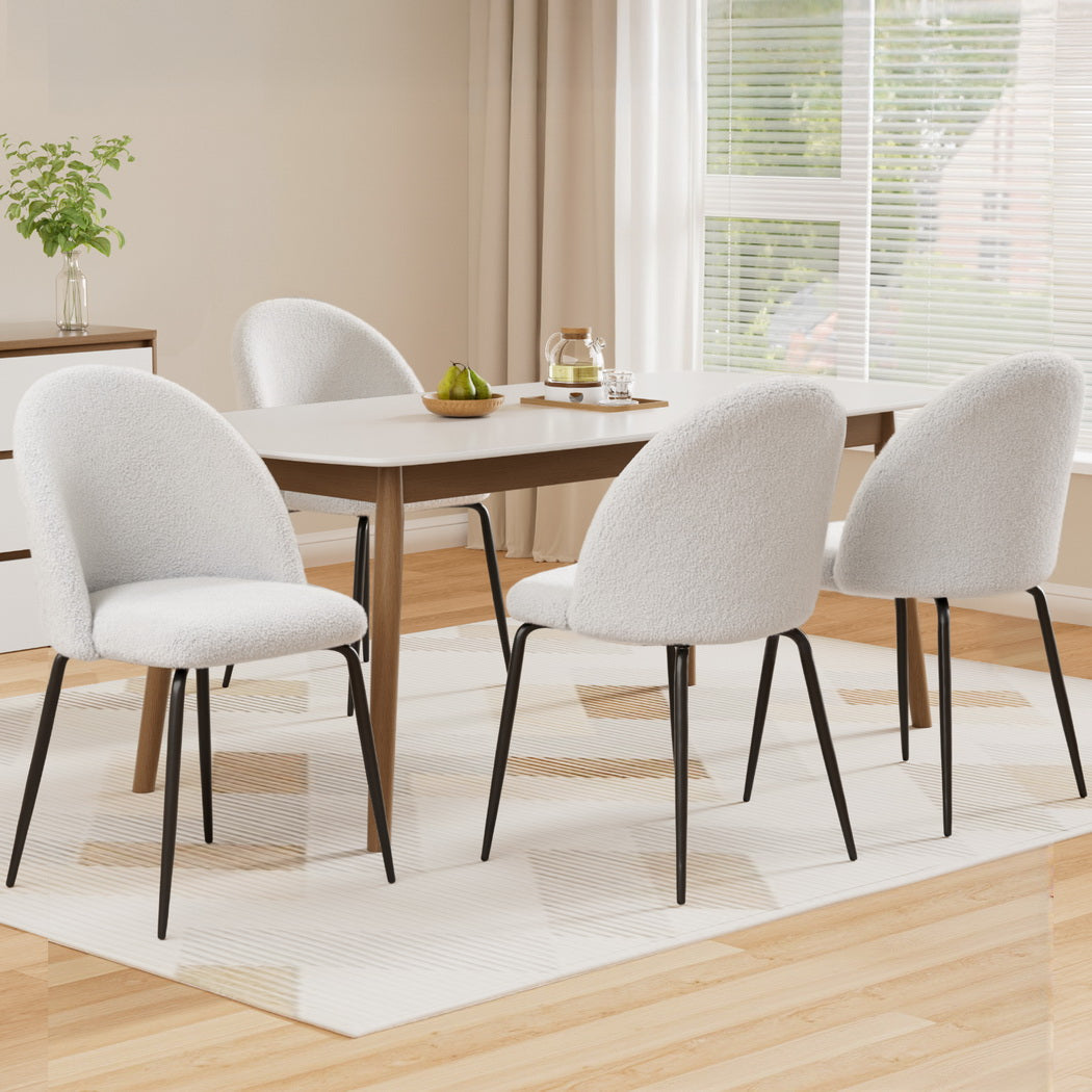 Artiss Dining Chairs Set of 4 Sherpa Boucle White 7