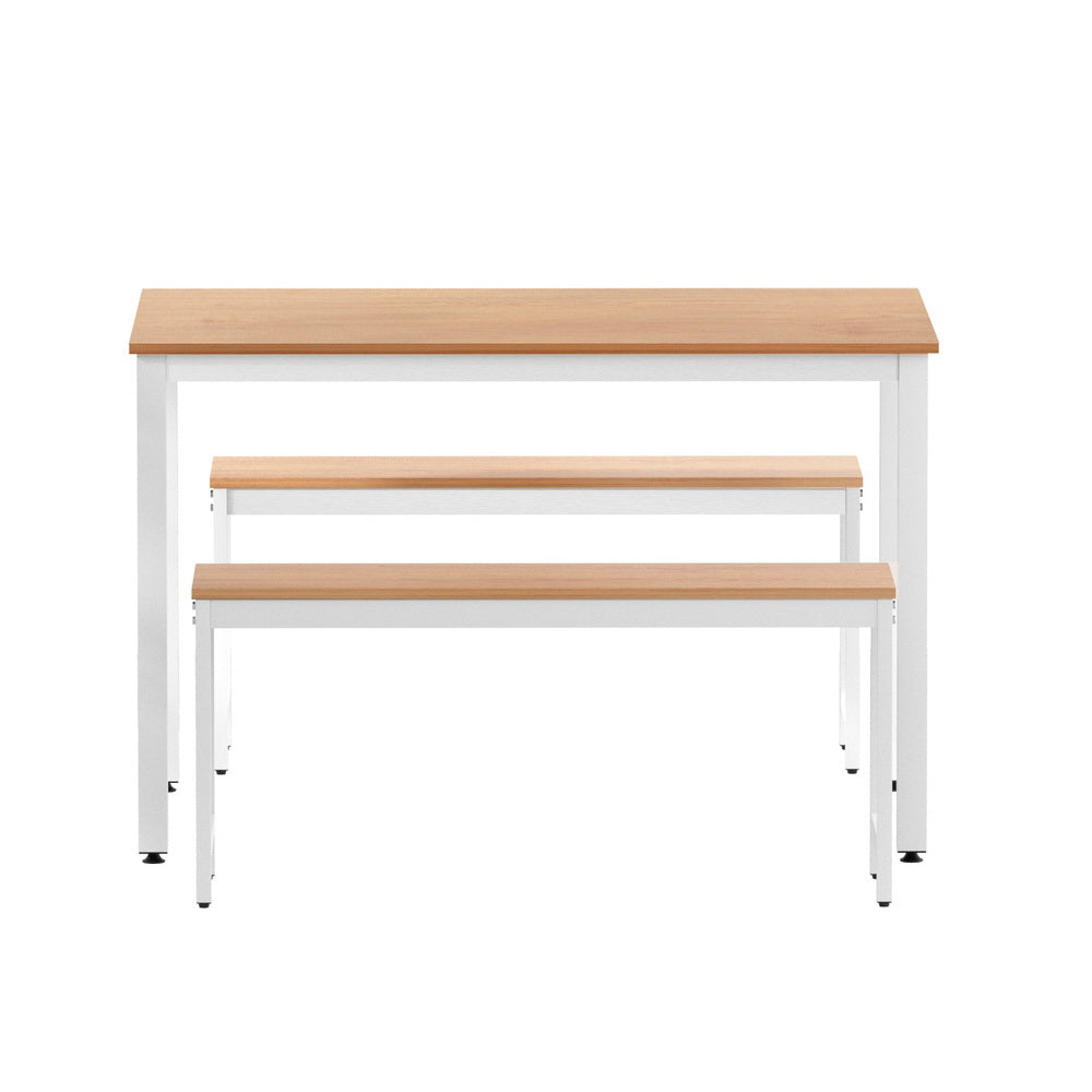 Artiss Dining Table and Chairs Set 3PCS Metal Desk Bench Sets Kitchen Furniture 3