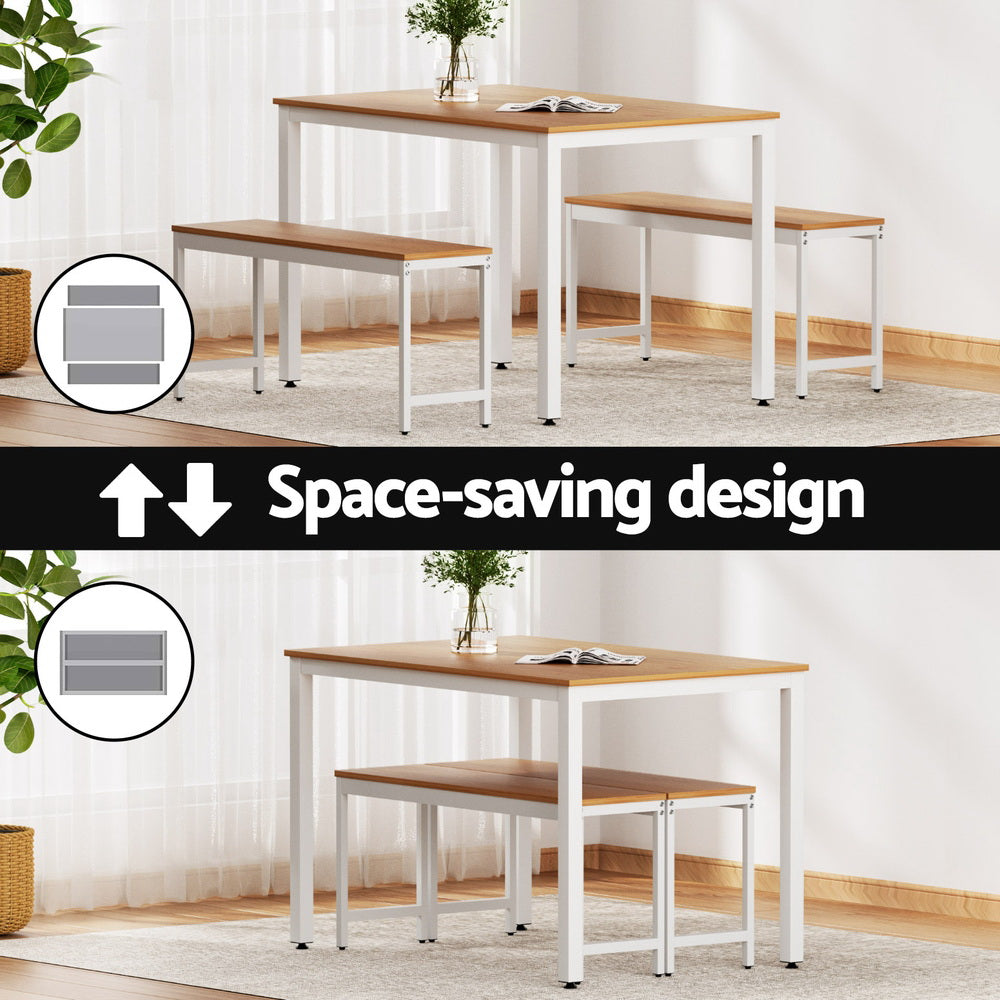 Artiss Dining Table and Chairs Set 3PCS Metal Desk Bench Sets Kitchen Furniture 4