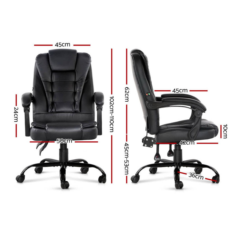 Artiss Massage Office Chair Executive Computer Gaming Chairs Black PU Leather 3