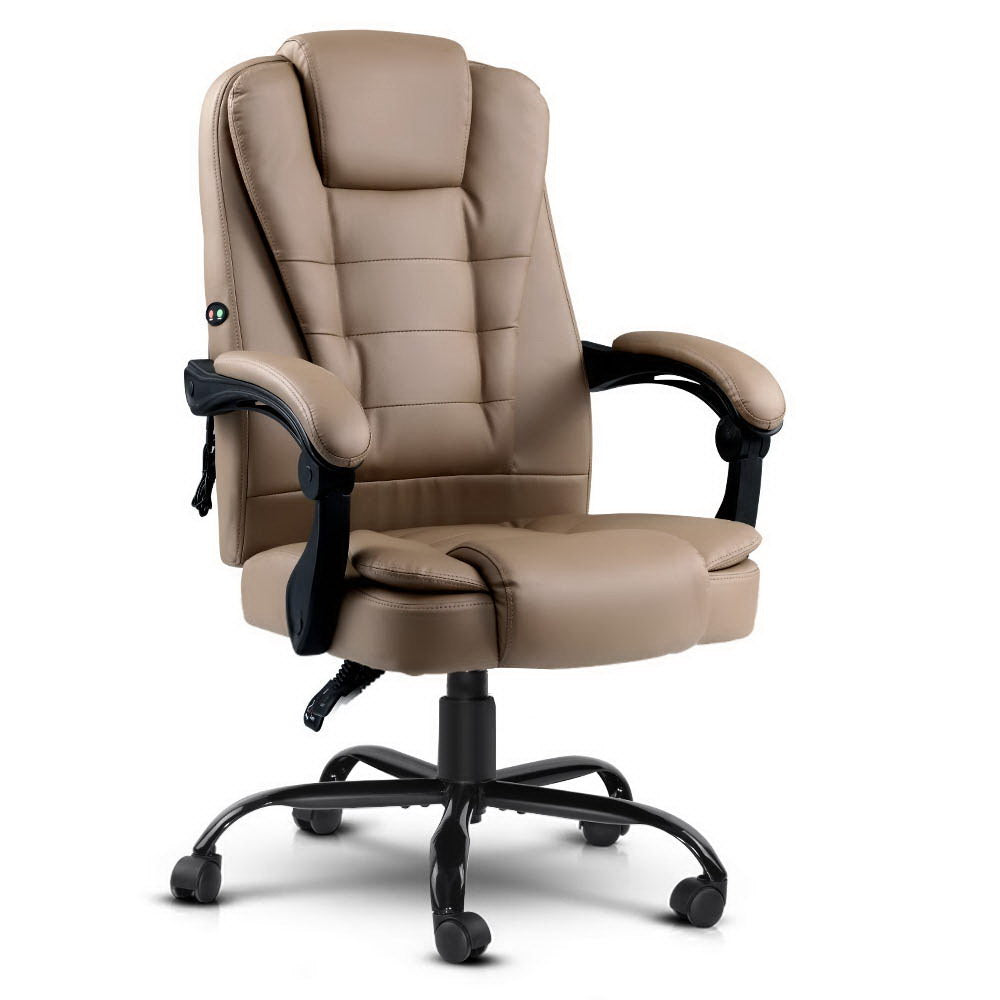 Artiss Massage Office Chair Executive Computer Gaming Chairs Brown PU Leather Espresso 8