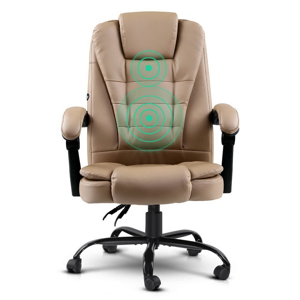 Artiss Massage Office Chair Executive Computer Gaming Chairs Brown PU Leather Espresso 3