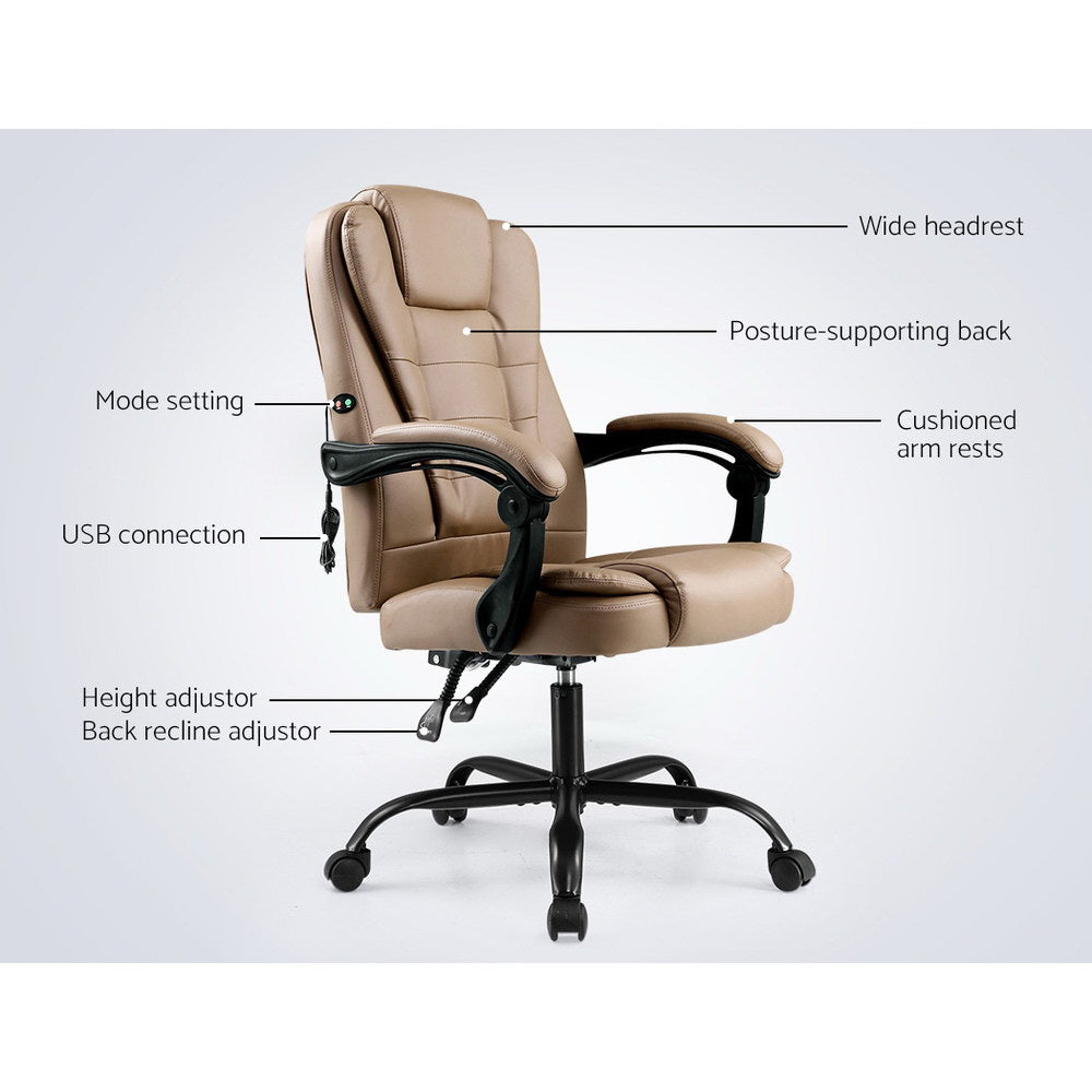 Artiss Massage Office Chair Executive Computer Gaming Chairs Brown PU Leather Espresso 4
